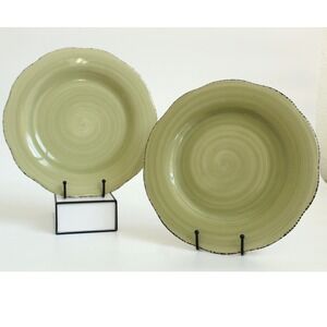 Franciscan Flora Dinner Plates Earthenware Verde Green Portugal Set of 2 11"